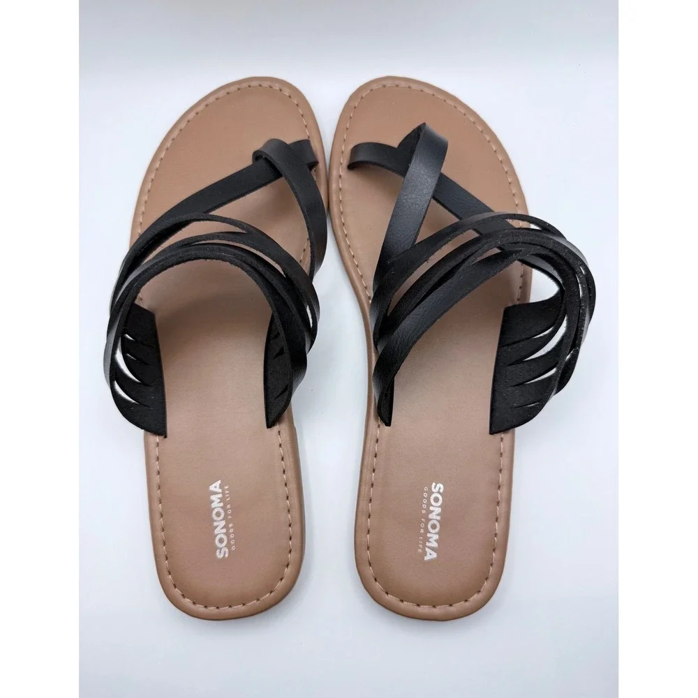 Sonoma Goods For Life Cressida Black Strappy Toe Loop Thong Flat Sandals Women 9 - Picture 2 of 6
